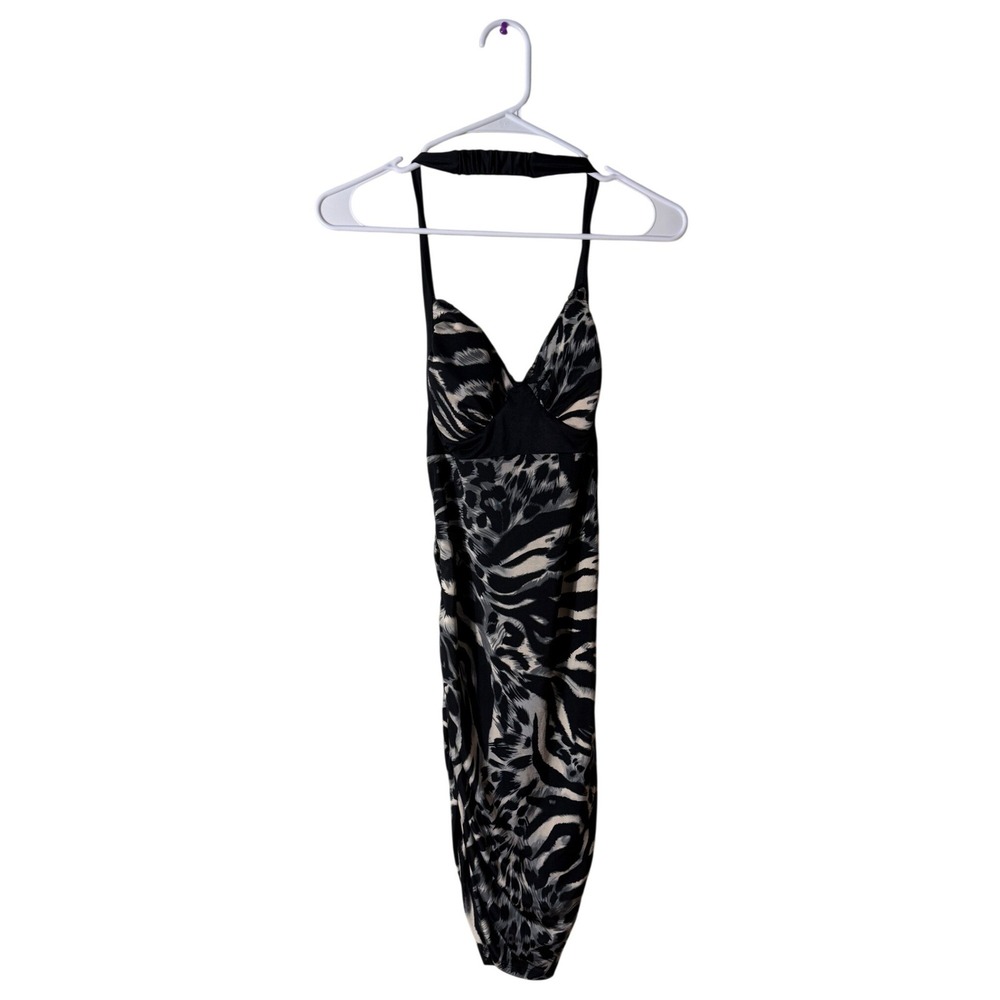 Unbranded Womens Animal Print Halter Bodycon Dress Gray Size S Ruched Y2K